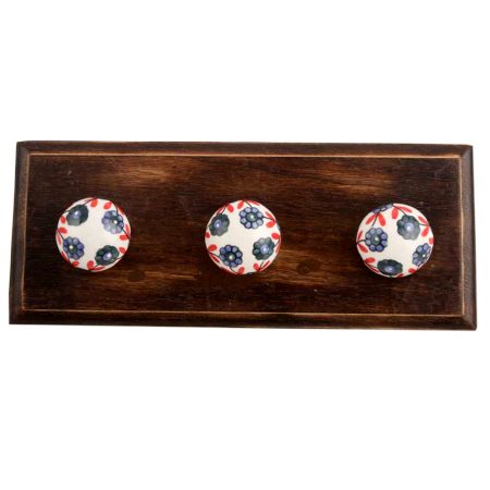 Sea Green Tiny Flower Ceramic Wooden Hook